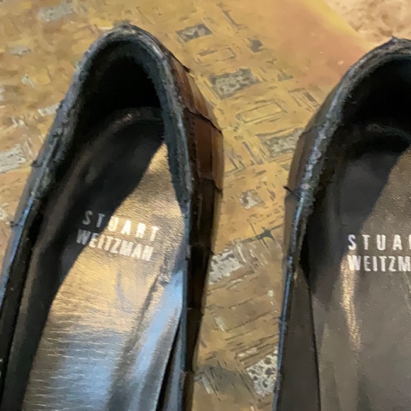 STUART WEITZMAN Black Pumps Croc Embossed Platform Stiletto Heels Round Toes 7M - Picture 5 of 7